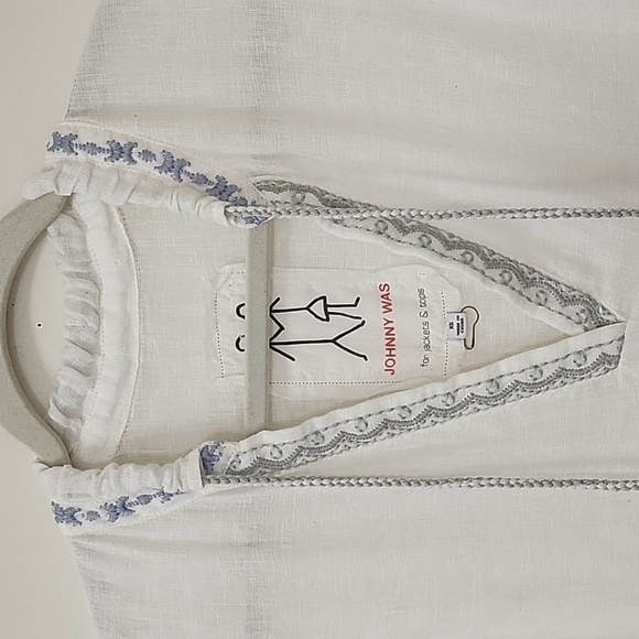 Jonny Was Pete & Greta White 100% Linen Chunky Tassel Boho Drop Waist Dress XS - Picture 14 of 16